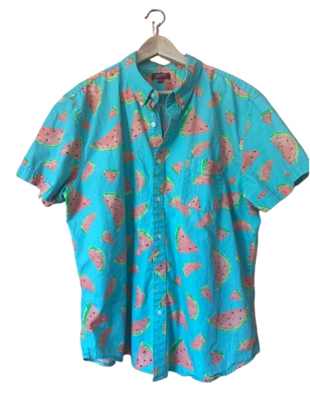 Arizona Jean Company Aqua Watermelon Print Short Sleeve Button-Down XXL Shirt